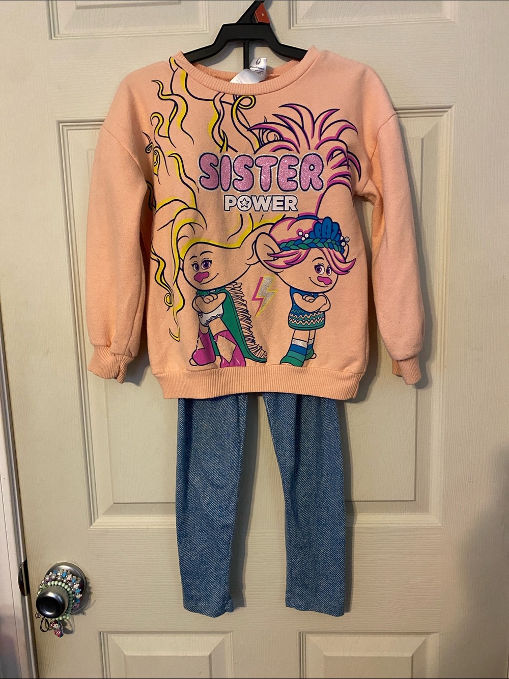 Dreamworks Peach 'Sister Power' Sweatshirt with Colorful Trolls Graphic